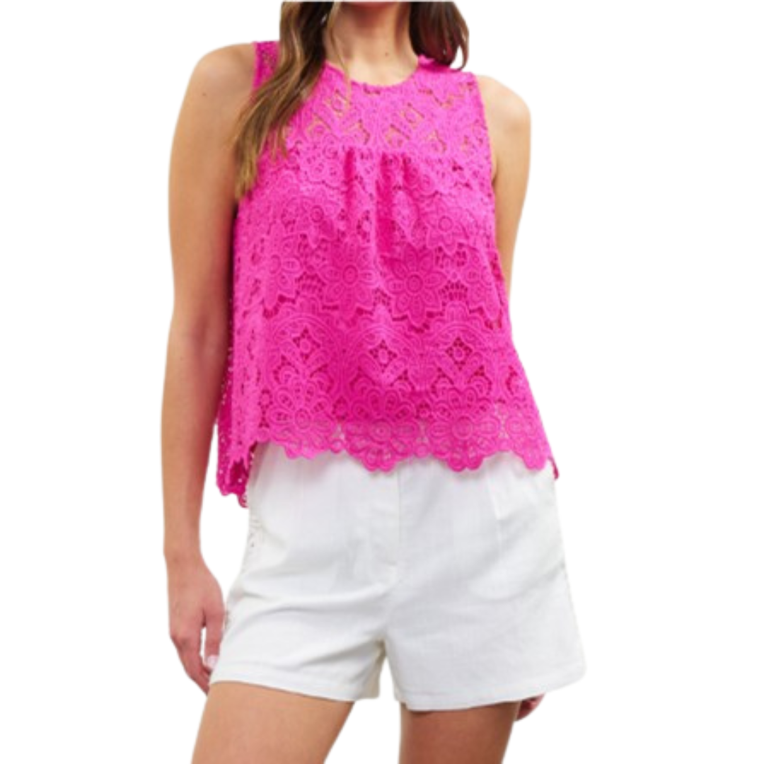 LACE TOP SCALLOPED HEM PINK