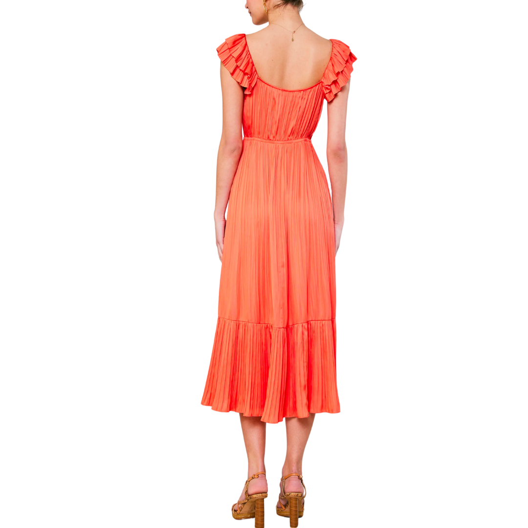 PLEATED SQUARE NECK LONG DRESS ORANGE