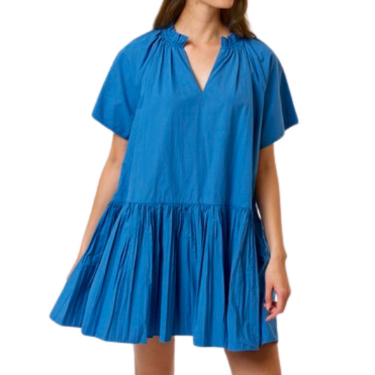 PLEATED BOTTOM BABYDOLL DRESS BLUE