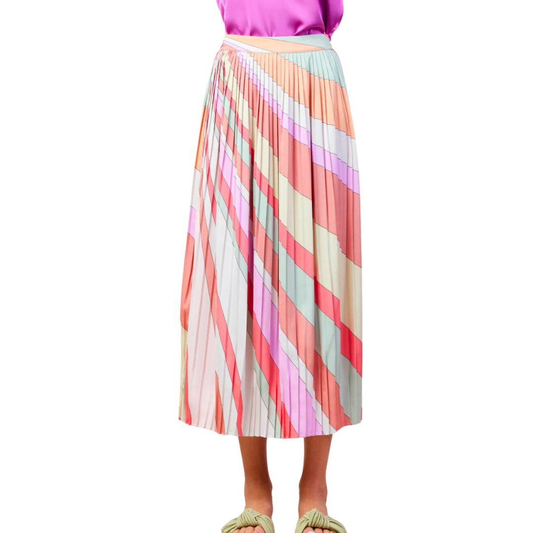 MULTI STRIPE PLEATED SKIRT