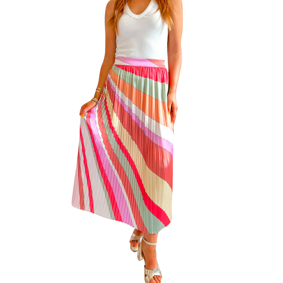 MULTI STRIPE PLEATED SKIRT