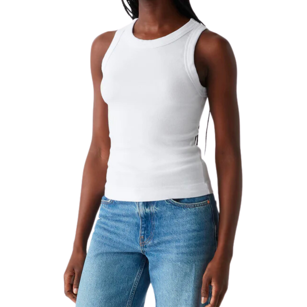 GINA WIDE BINDING CROP TANK WHITE