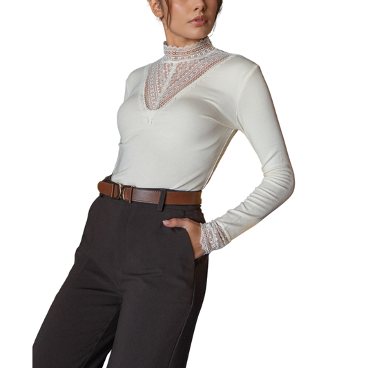 LOUNA LACE HIGH NECK TOP ECRU