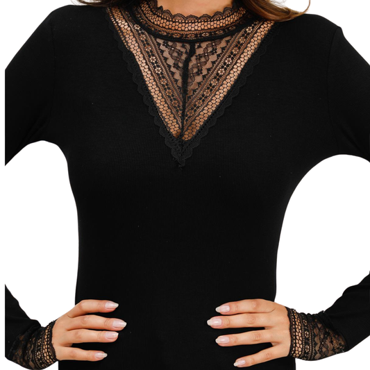 LOUNA LACE HIGH NECK TOP BLACK