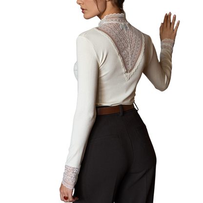 LOUNA LACE HIGH NECK TOP ECRU