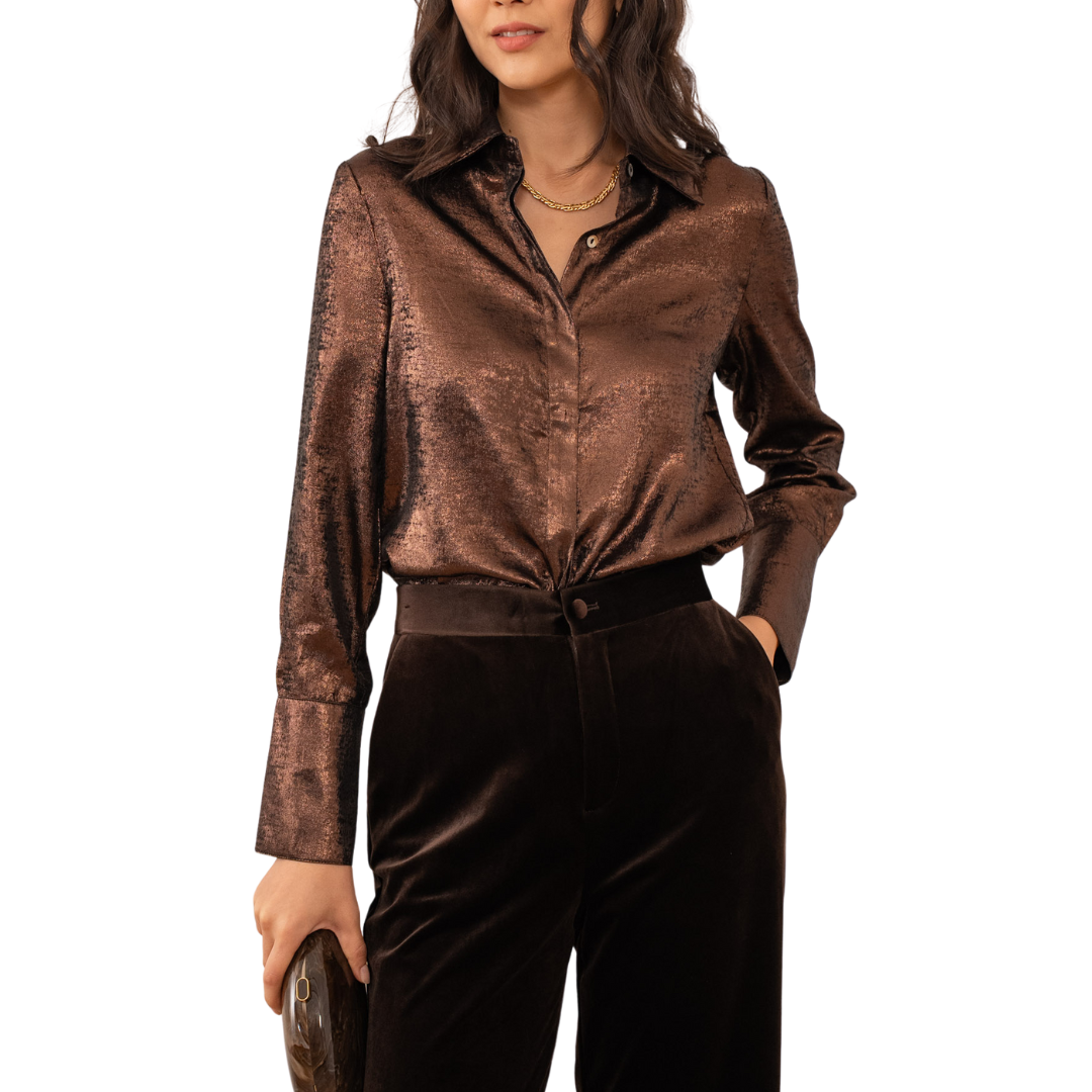 LEA SHINY METALLIC SHIRT CHOCOALTE