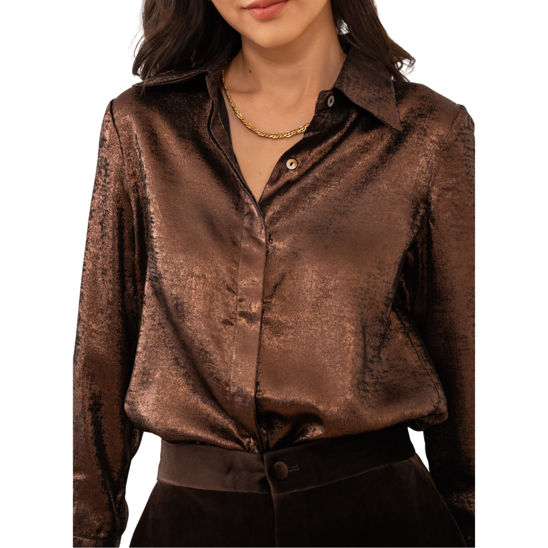 LEA SHINY METALLIC SHIRT CHOCOALTE