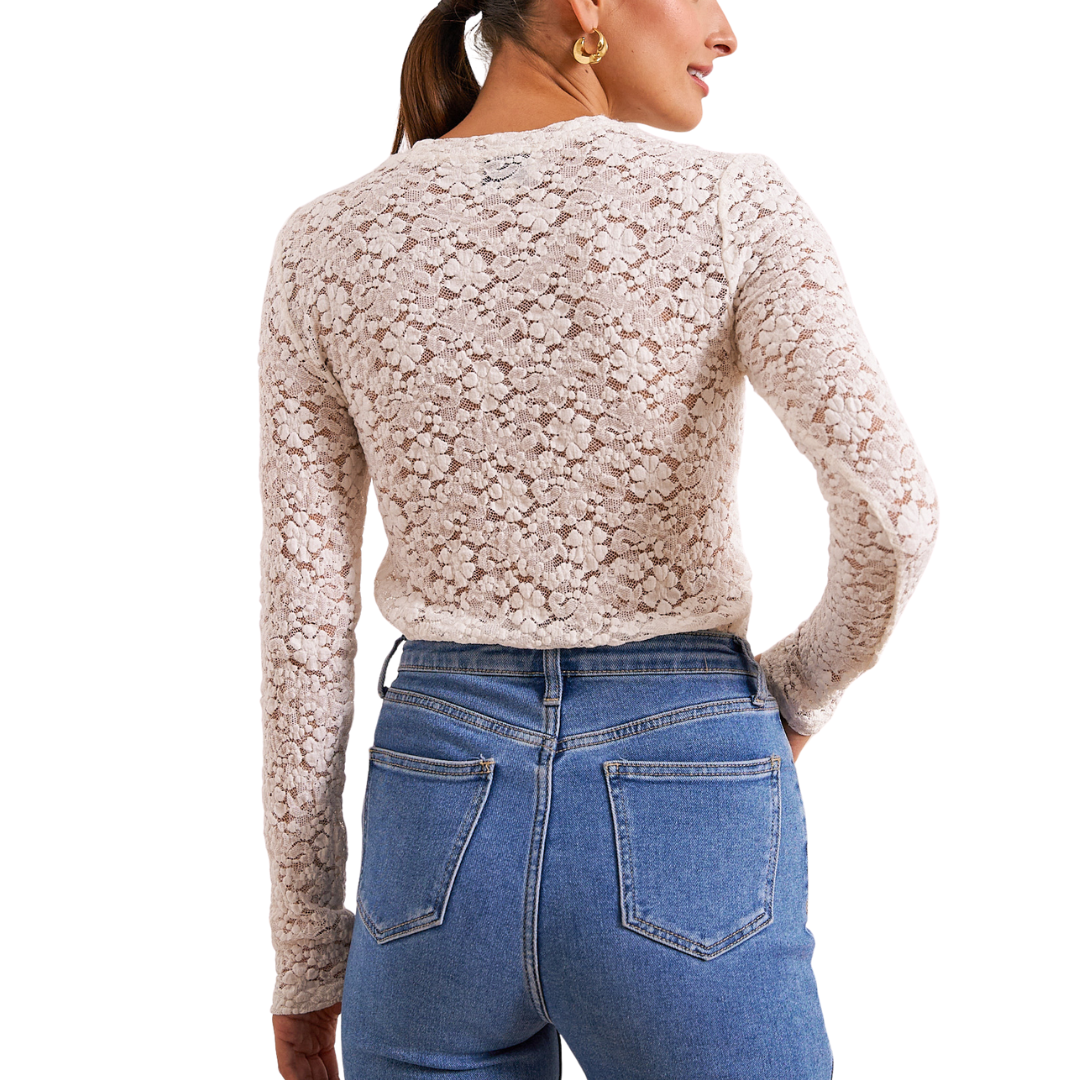 LONG SLEEVE LACE TOP ECRU