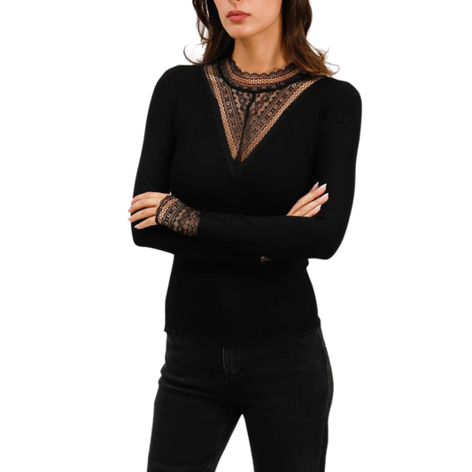 LOUNA LACE HIGH NECK TOP BLACK