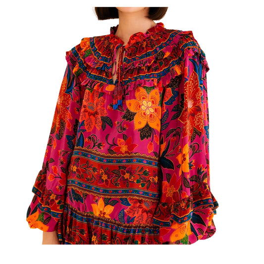 TROPICAL TAPESTRY LONG SLEEVE BLOUSE