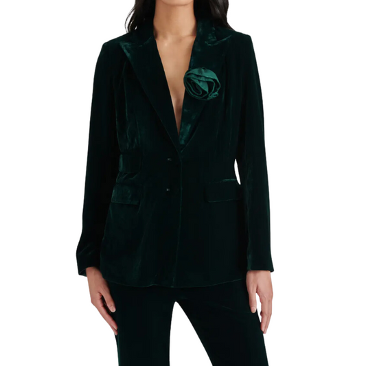 MERENE ROSETTE DETAIL VELVET BLAZER PINE