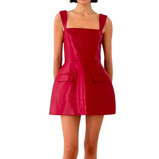 BETHANY VEGAN LEATHER ROMPER SCARLET