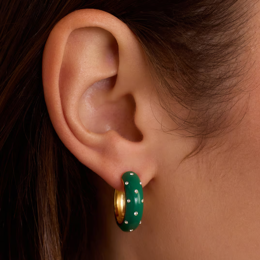 NOEL ENAMEL SHIMMER HOOPS EMERALD GOLD