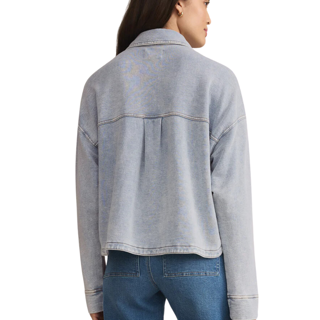 ALL DAY CROPPED KNIT JACKET WASHED INDIGO