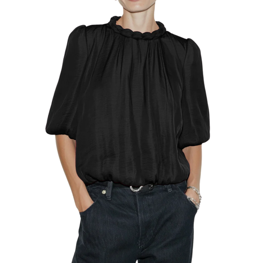 ROUND NECK BILLOWY BLOUSE BLACK