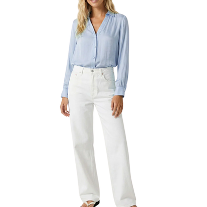 CLASSIC V-NECK BUTTON BLOUSE HALOGEN BLUE