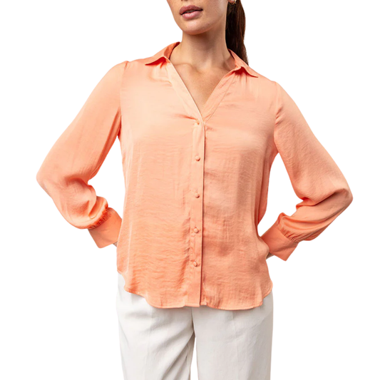 CLASSIC V-NECK BUTTON BLOUSE PEACH