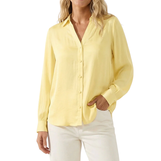 CLASSIC V-NECK BUTTON BLOUSE PALE BANANA