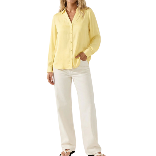 CLASSIC V-NECK BUTTON BLOUSE PALE BANANA