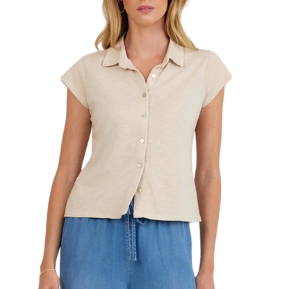 CAP SLEEVE BUTTON DOWN LINEN SAND