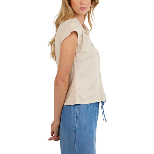 CAP SLEEVE BUTTON DOWN LINEN SAND