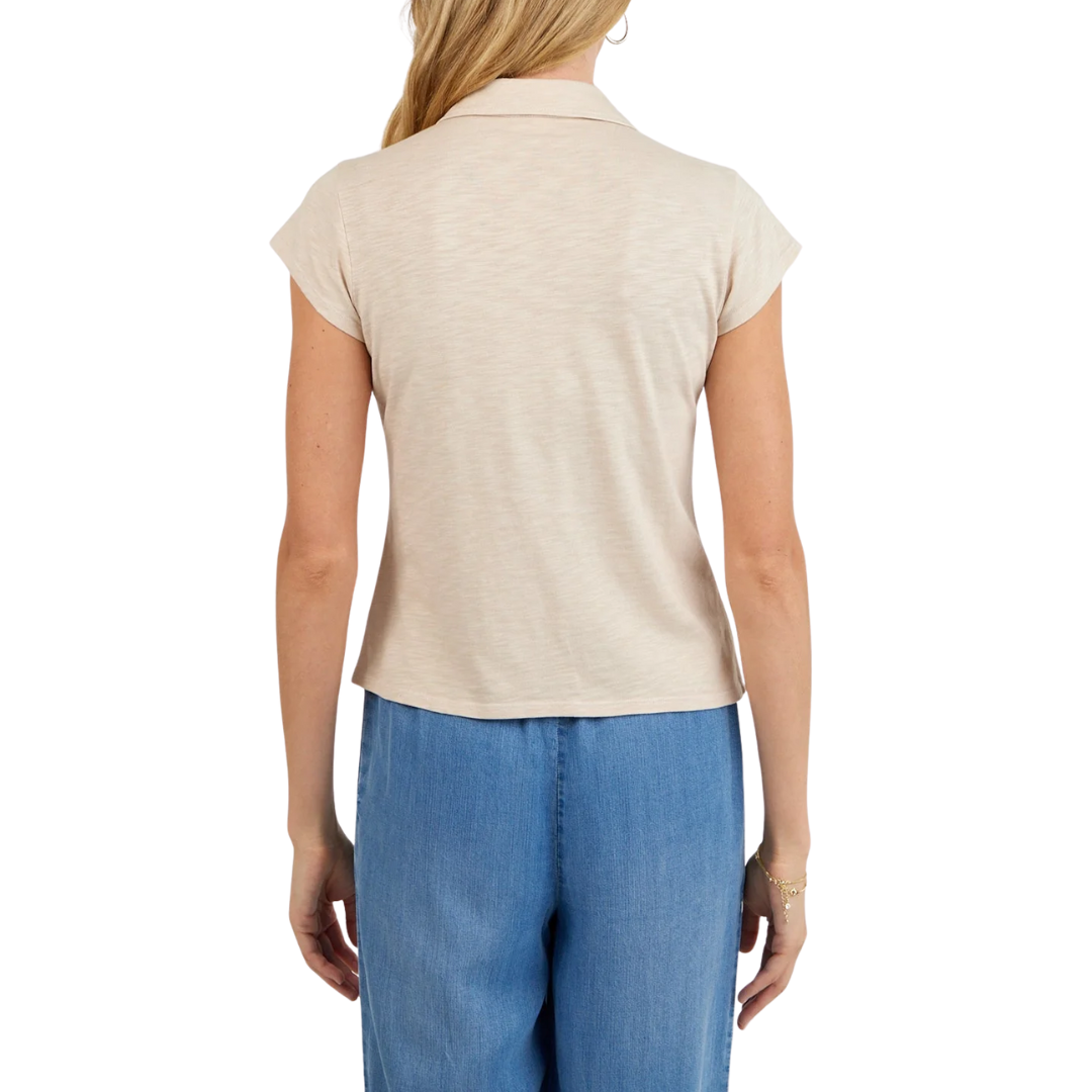 CAP SLEEVE BUTTON DOWN LINEN SAND