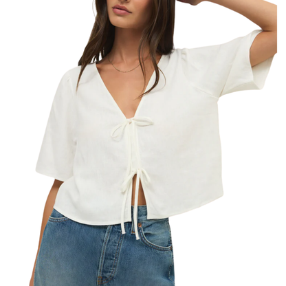 LA BELLE LINEN TOP WHITE