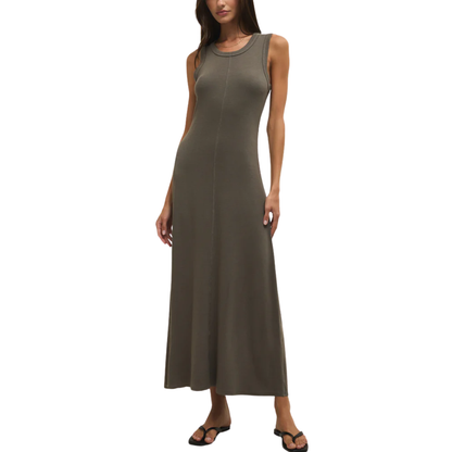 LINDEN RIB MIDI DRESS KHAKI GREEN