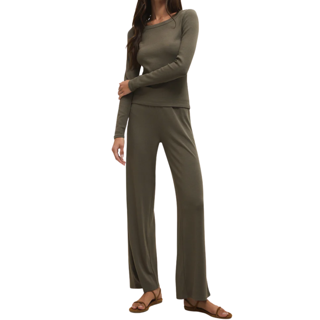 RANAE RIB PANT KHAKI GREEN