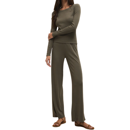 RANAE RIB PANT KHAKI GREEN