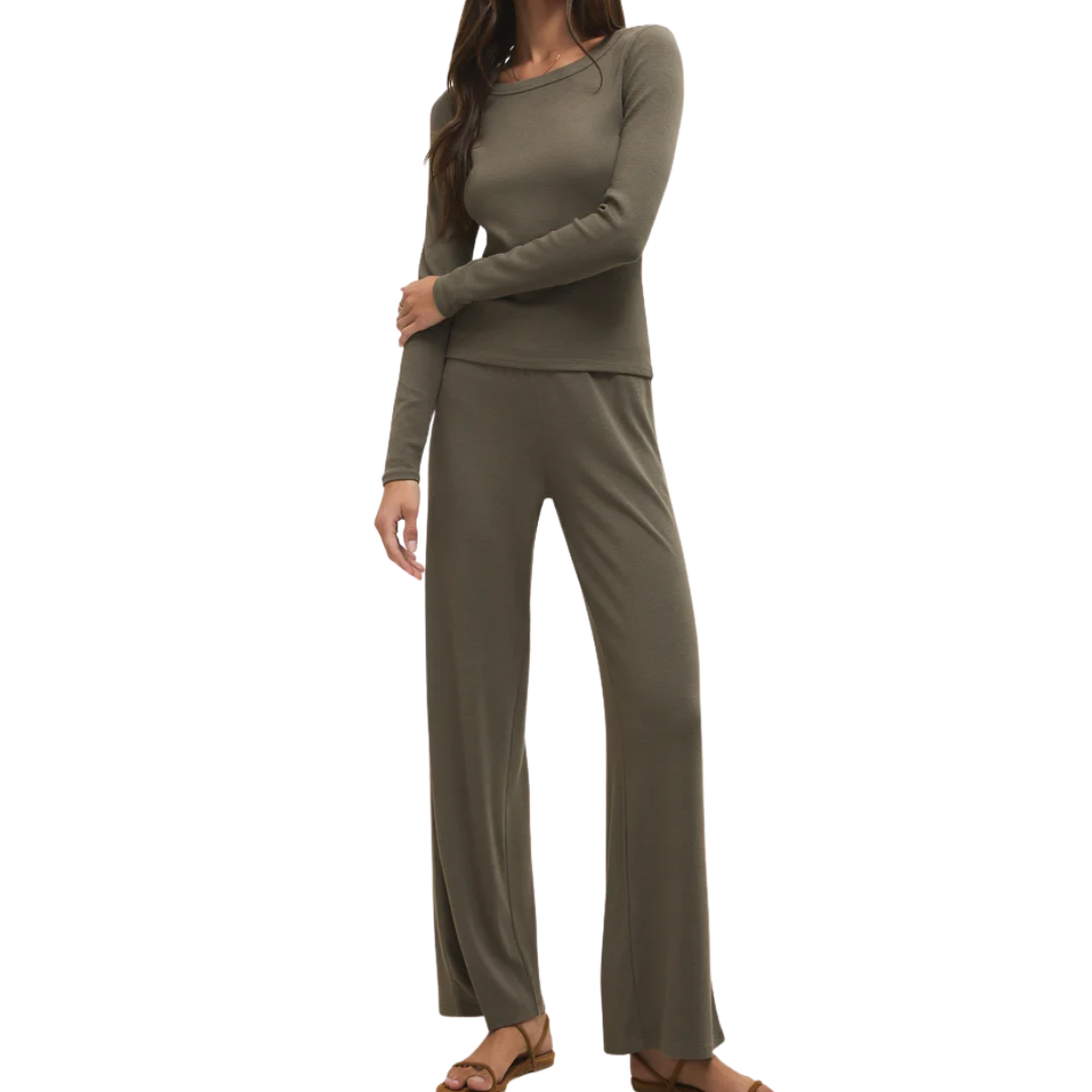RANAE RIB LONG SLEEVE TOP KHAKI GREEN