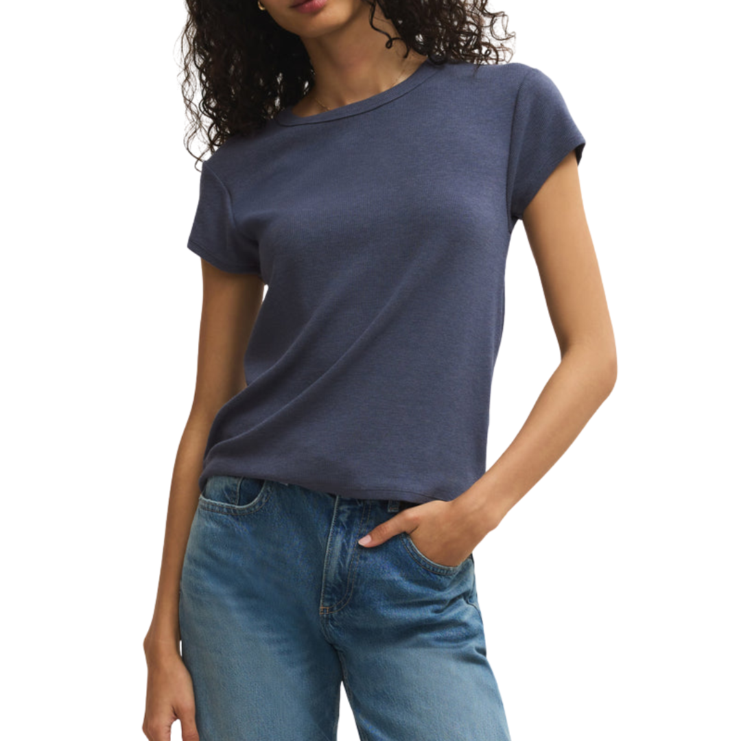 RANAE RIB SHORT SLEEVE TOP INDIGO