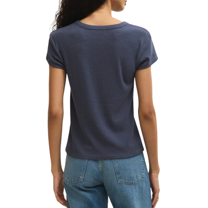 RANAE RIB SHORT SLEEVE TOP INDIGO