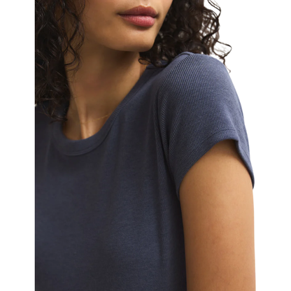 RANAE RIB SHORT SLEEVE TOP INDIGO