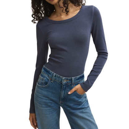 RANAE RIB LONG SLEEVE TOP INDIGO
