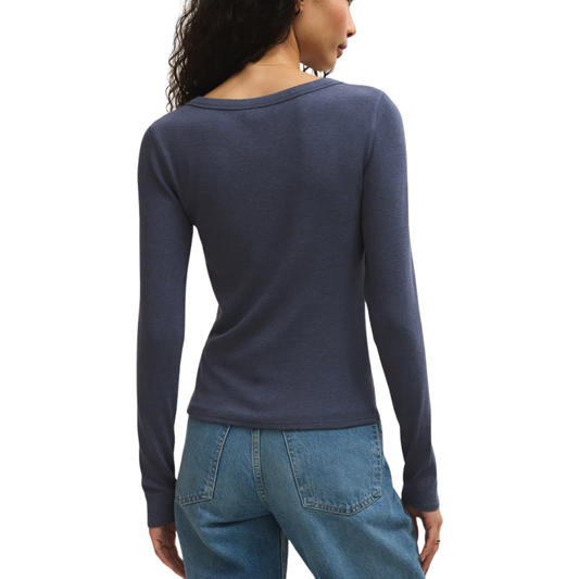 RANAE RIB LONG SLEEVE TOP INDIGO