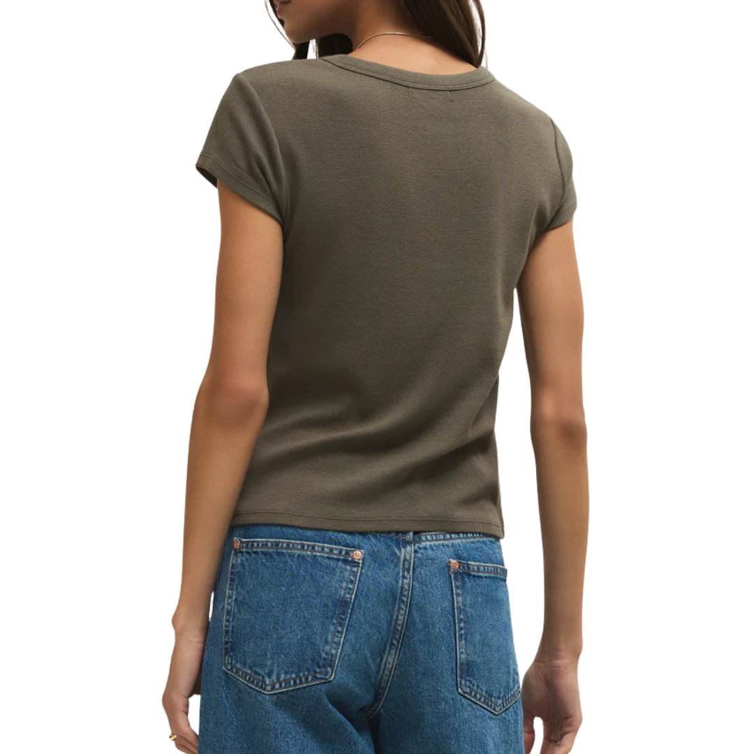 RANAE RIB SHORT SLEEVE TOP KHAKI GREEN