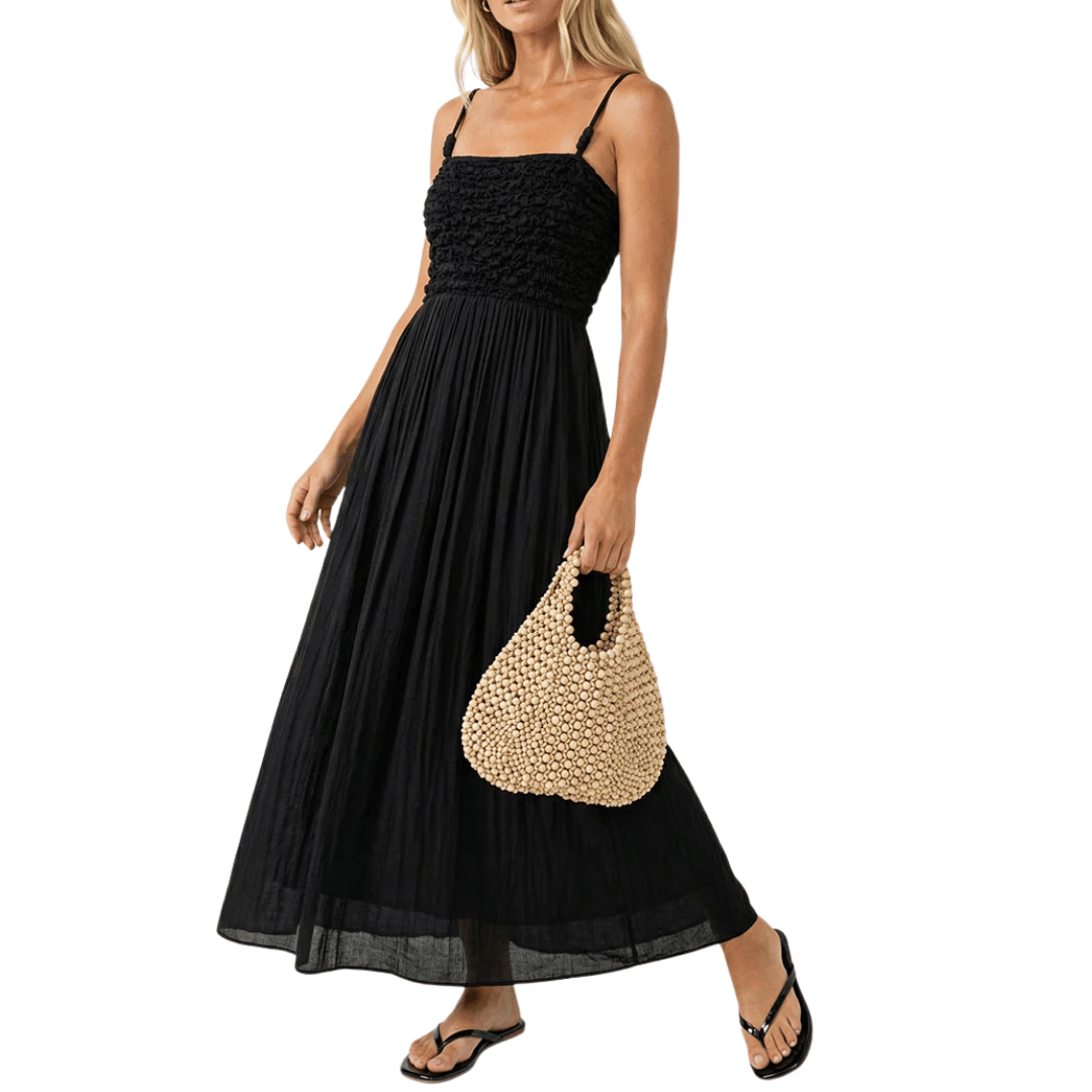 SMOCKED MAXI DRESS BLACK