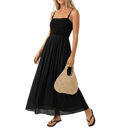 SMOCKED MAXI DRESS BLACK
