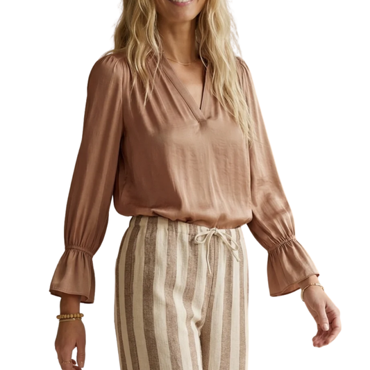 V-NECK BLOUSE WITH CUFFS MACCHIATO