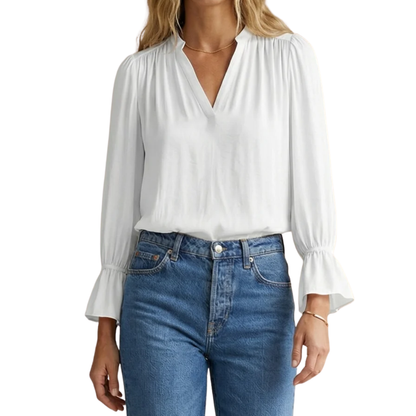 V-NECK BLOUSE WITH CUFFS OFF WHITE
