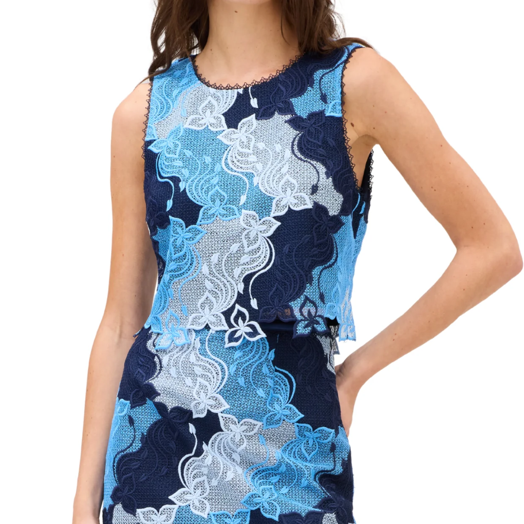 WAVY LACE TANK TOP BLUE