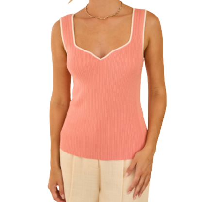 HEART NECK SWEATER TANK TOP CORAL