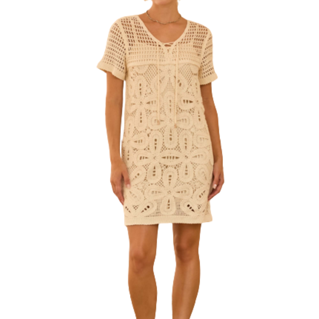 CROCHET MINI DRESS IVORY