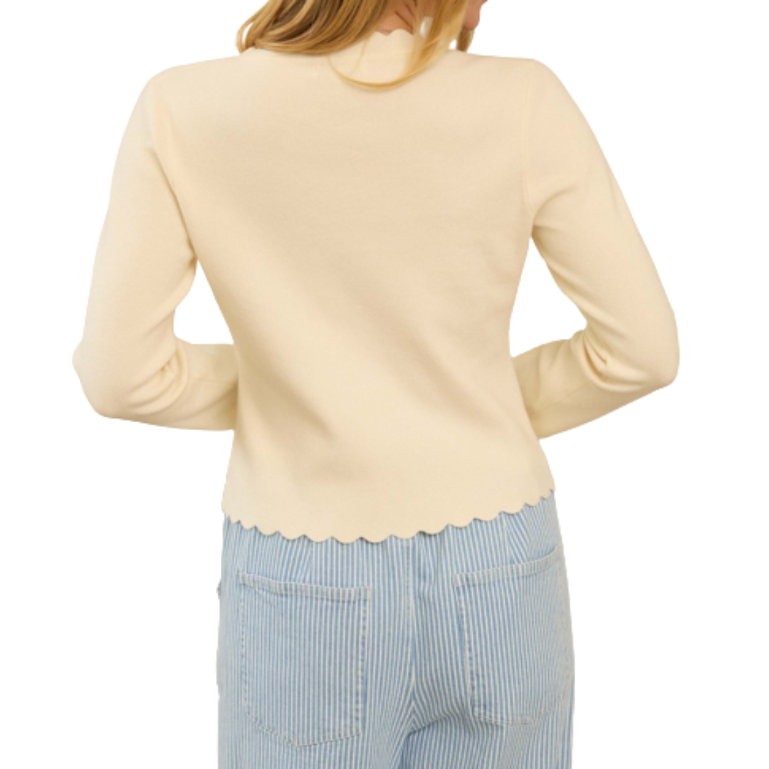 SCALLOPED SWEATER WITH RIBBON IVORY