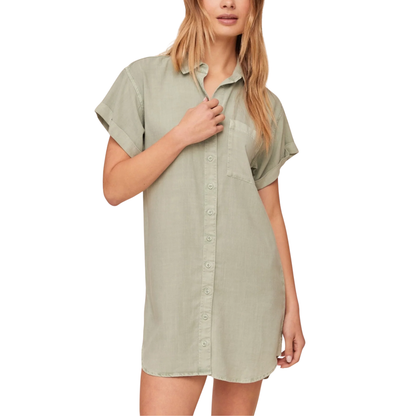 ROLL SLEEVE POCKET SHIRT DRESS OASIS GREEN