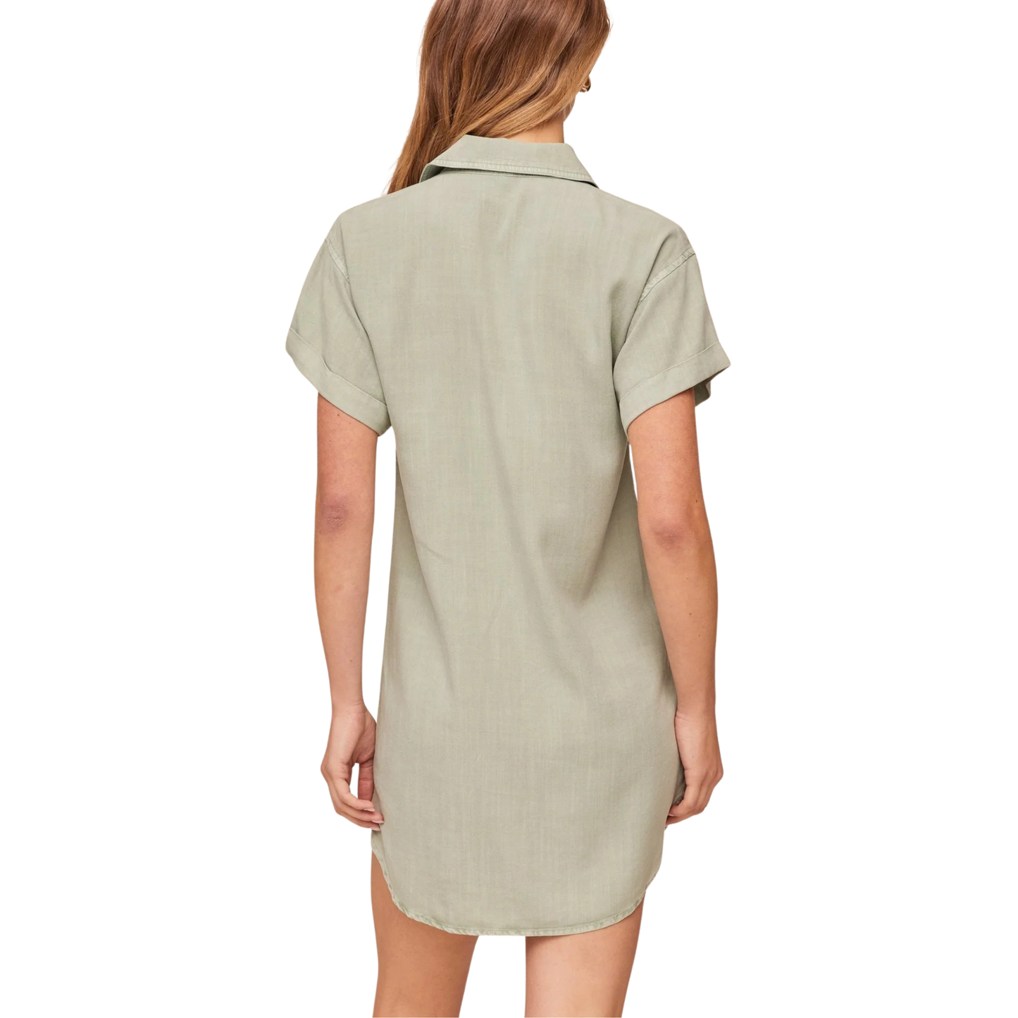 ROLL SLEEVE POCKET SHIRT DRESS OASIS GREEN