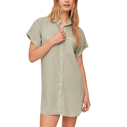 ROLL SLEEVE POCKET SHIRT DRESS OASIS GREEN