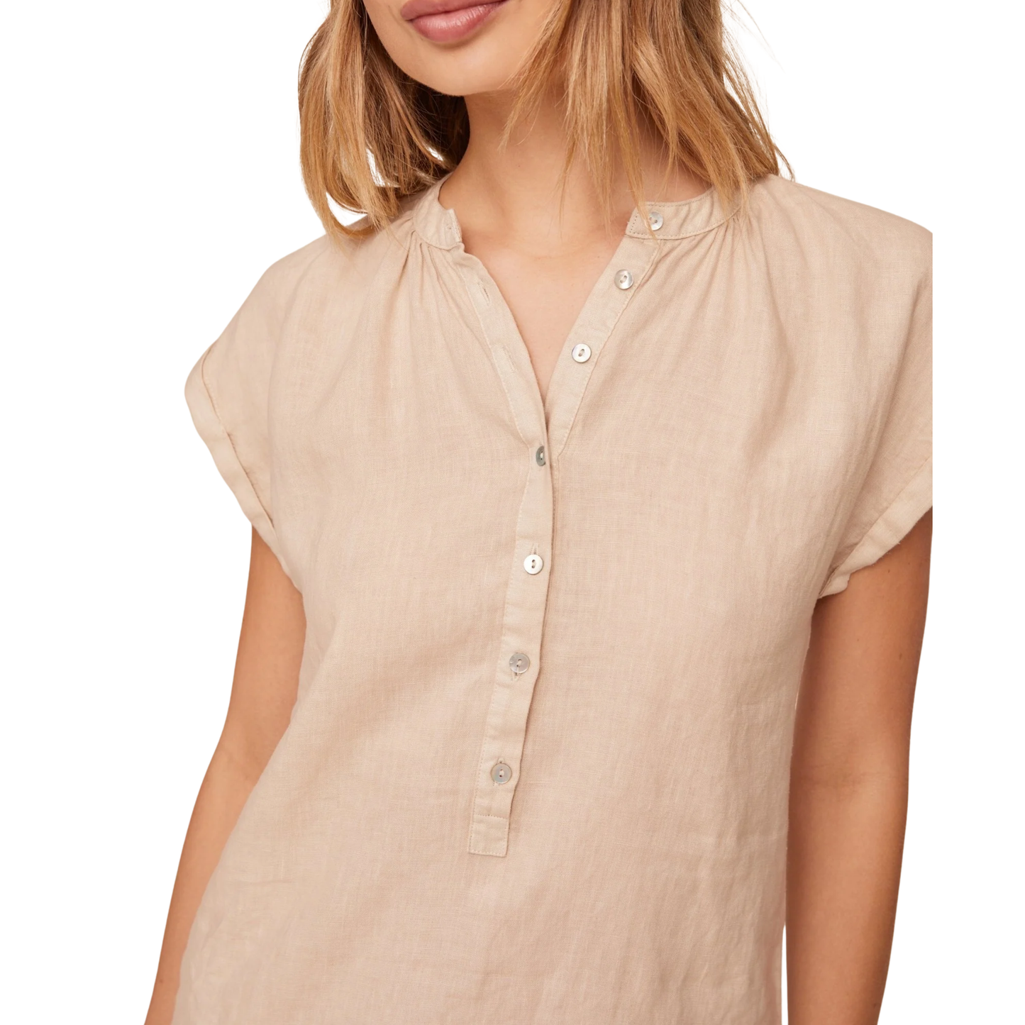 CAP SLEEVE HENLEY DRESS LINEN SAND