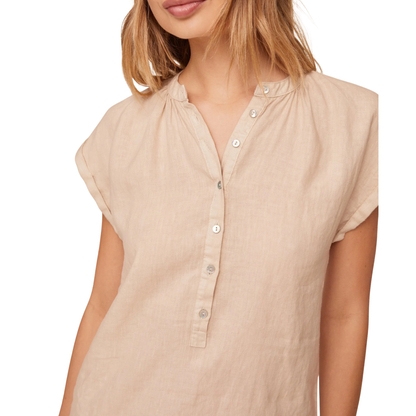 CAP SLEEVE HENLEY DRESS LINEN SAND